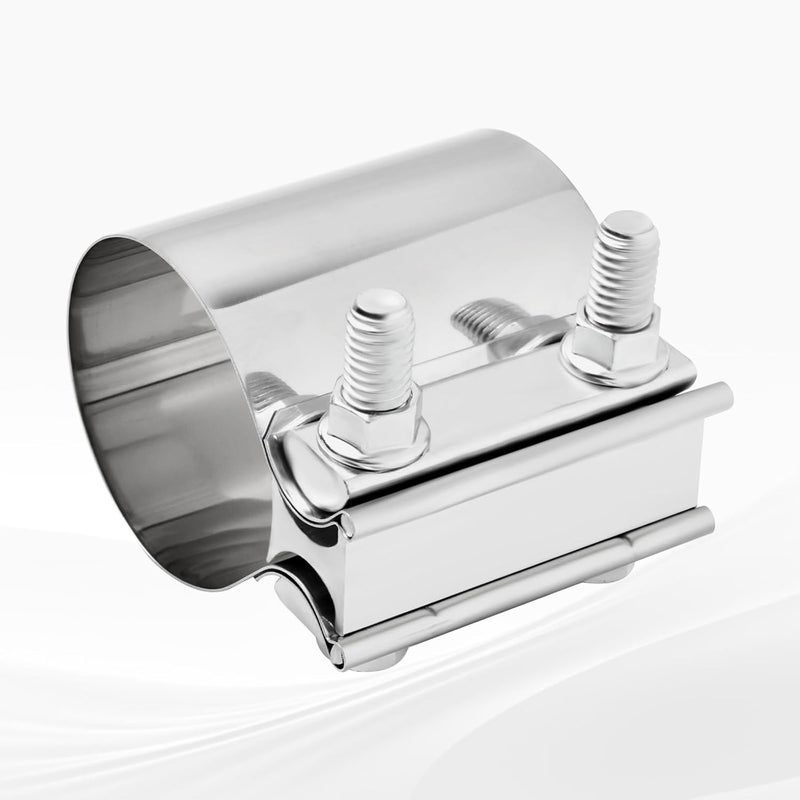 BIGREAT 2.5'' Inch Exhaust Clamp, 2 1/2 Inch Butt Joint Seal Band Sleeve Coupler - Universal for Exhaust System, 2PCS Polished T304 Stainless Steel - Image 2